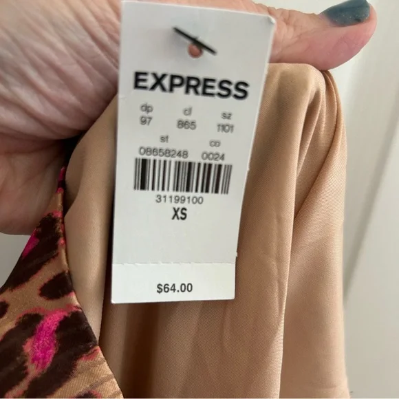 Express Leopard Print One Shoulder Blouse Bow Brown Sz XS 🆕 - Picture 6 of 6